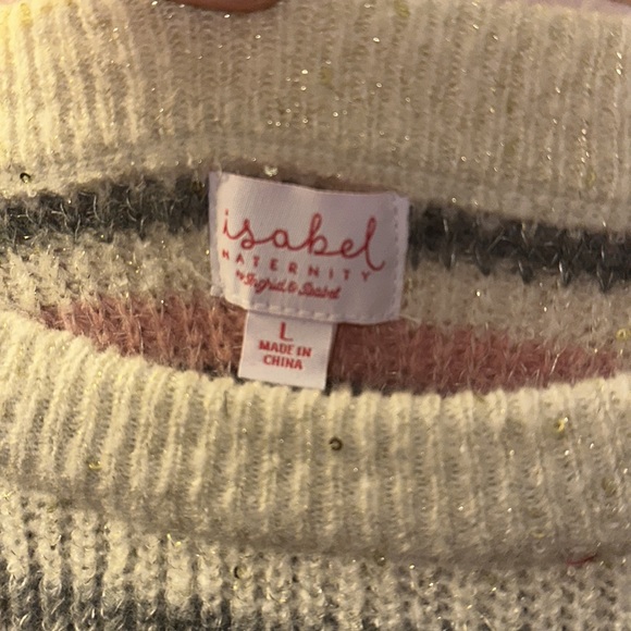 Isabel Maternity White Pink and Gray Striped Sweater in Large - Picture 2 of 8